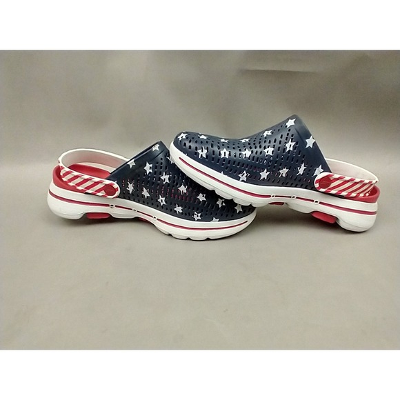 Skechers Cali Gear Women's Stars And Stripes Red-White~Blue Clogs Size 7 - Picture 5 of 12